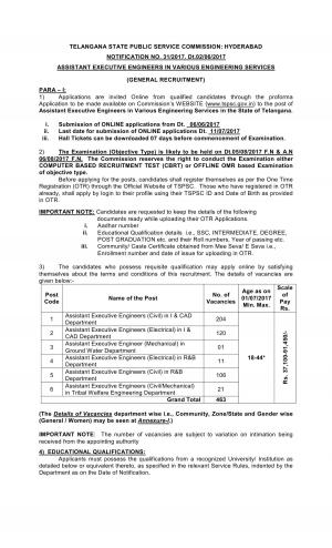 Detailed Notification for Assistant Executive Engineers