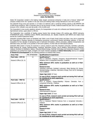 IOCL Recruitment 2017 for 33 Research Officer & Other Posts