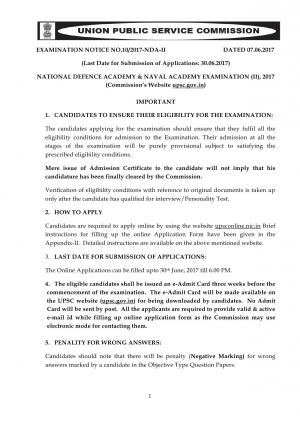 UPSC NDA & Naval Academy Examination (II) 2017, Apply at upsconline.nic.in