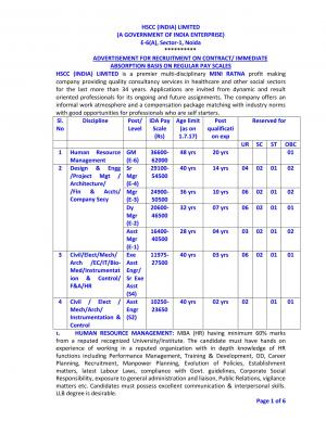 HSCC (INDIA) Limited Recruitment 2017 for 53 General Manager, Senior Manager & Other Posts