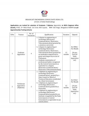 BECIL Recruitment 2017 for 06 Posts of Graduate Apprentices and Technician Apprentices