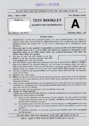 CDS (II) 2016 Exam Elementary Mathematics Question Paper
