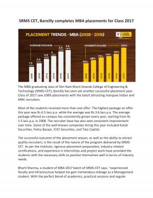 SRMS CET, Bareilly completes MBA placements for Class 2017