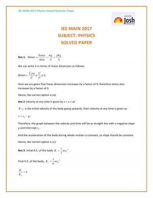 IIT JEE Mains 2017 Physics Solutions