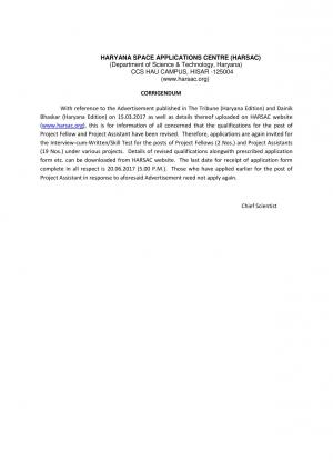 HARSAC Recruitment 2017 for 21 Project Fellows and Project Assistant Posts