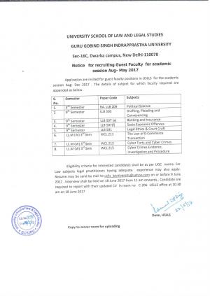 GGS IP University Recruitment 2017, Apply for Guest Faculty Posts 