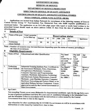 DGQA, Ministry of Defence Recruitment 2017 for 09 Technician (Semi-Skilled ) Post