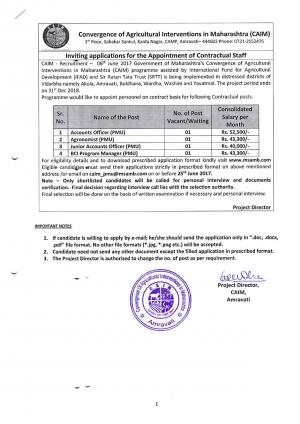 CAIM Recruitment 2017 for 04 Accounts Officer (PMU) and Other Post