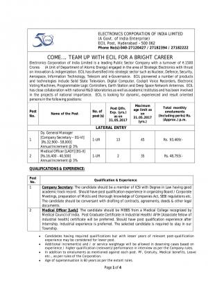 ECIL Recruitment 2017, 2 Vacancies for Dy. General Manager and Medical Officer Posts 