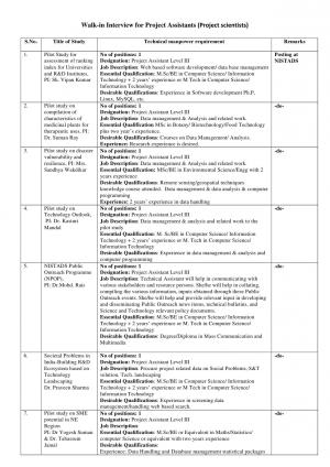 CSIR-NISTADS Recruitment 2017 for 10 Posts of Project Assistants, Web designers & Others