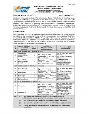 HAL, Hyderabad Recruitment 2017 for 11 GDMO & Other Posts
