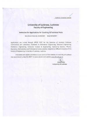 Lucknow University Recruitment 2017 for 24 Faculty & Assistant Posts