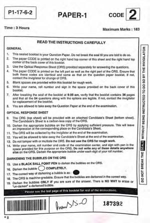 JEE Advanced 2017 Paper 1 Code 2