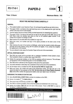 JEE Advanced 2017 Paper 2 Code 1