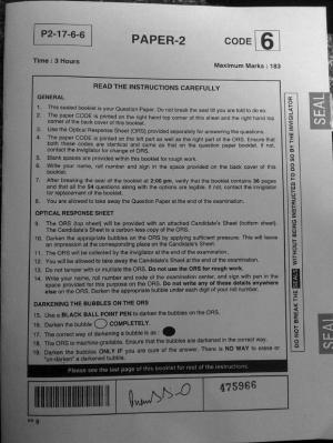 JEE Advanced 2017 Paper 2 Code 6