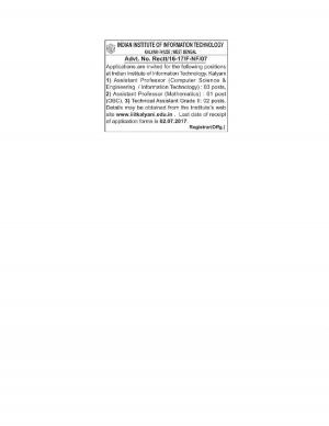 IIT, Kalyani Recruitment 2017 for 06 Posts of Assistant Professors and Technical Assistants