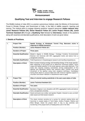 WII Recruitment 2017 for 12 JRF & Other Posts
