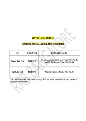 Aptitude Test & Typing Skill Test dates