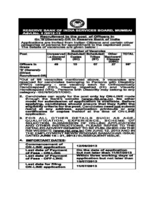 RBI Officers Recruitment 2013 98 Post English