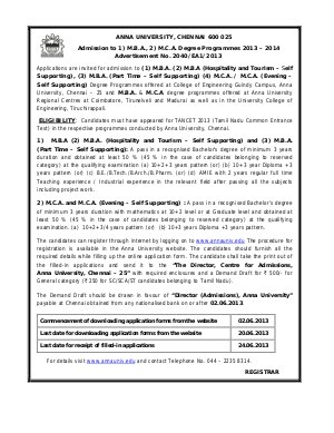 ANNA UNIVERSITY, CHENNAI 600 025   Admission to 1) M.B.A., 2) M.C.A. Degree Programmes 2013 – 2014