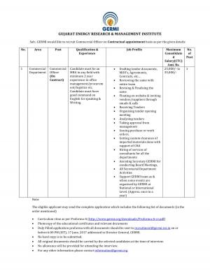 GERMI Recruitment 2017 for 01 Commercial Officer Posts