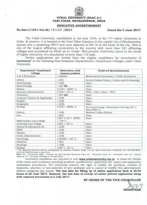 Utkal University Recruitment 2017, 34 Vacancies for Lecturer Post 