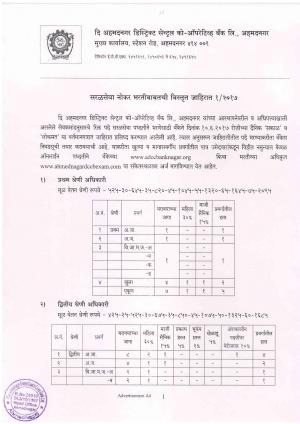 Ahmednagar District Central Cooperative Bank Recruitment for 52 Clerk Posts
