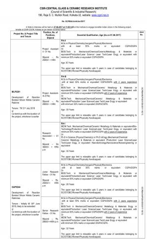 CGCRI Recruitment 2017 for 17 Posts of Project Assistants & Other Posts