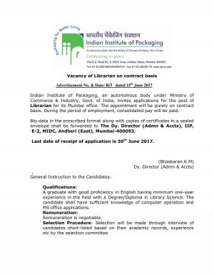 IIP Recruitment 2017|In Love with the Books? Then Apply for Librarian Post 