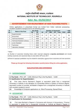 NIT, Rourkela Recruitment 2017 for 153 Technical Assistant and Other Posts