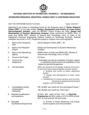 NIT, Rourkela Recruitment 2017 for 02 Senior Research Fellow Post