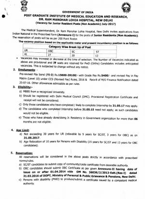 RMLH, New Delhi Recruitment 2017 for 100 Junior Residents Posts
