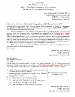 STJVN Ltd Recruitment 2017 for Chairman & Managing Director Post