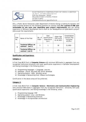 ECIL Recruitment 2017 for 05 Technical Officer Posts