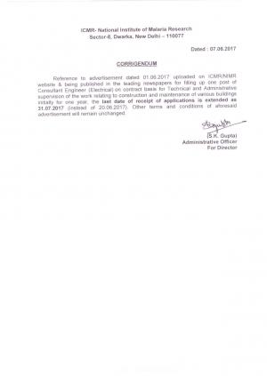 ICMR-NIMR Recruitment 2017 for Consultant Engineer Posts