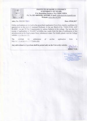 Institute of Home Economics Recruitment 2017 24 Vacancies for Assistant Professor Post