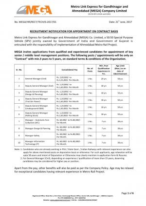 MEGA Recruitment 2017 for 10 General Manager (Civil) and Other Posts