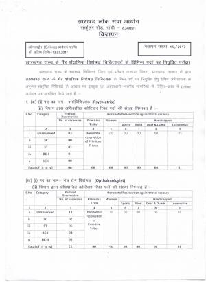JPSC Recruitment 2017, 396 Vacancies for Non Academic Specialist Doctor Posts 