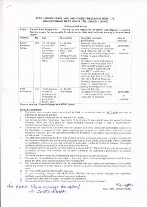 ICAR-IGFRI Recruitment 2017 for 03 Senior Research Fellow and Field Assistant Posts