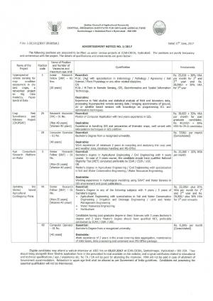 ICAR-CRIDA Recruitment 2017 for 7 JRF, SRF & Other Posts