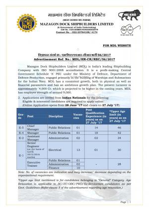 MDL Recruitment  for 30 Chief Manager Manager and other Posts HN