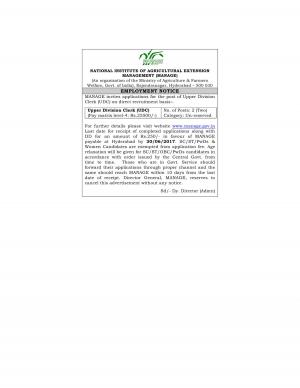 NIAEM, Hyderabad Recruitment 2017 for 02 Upper Division Clerk Posts