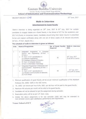 Gautam Buddha University Recruitment 2017 for 38 Guest Faculty Posts