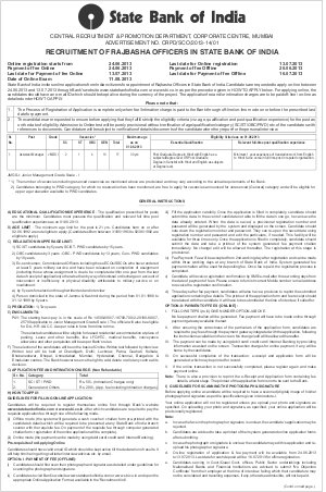 SBI Notified for Recruitment of Rajbhasha Adhikari Posts 2013