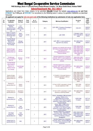 WBCSC Recruitment 2017 for 33 Manager, Staff Officer and Other Posts‎