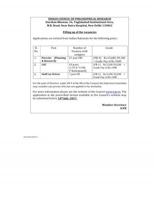 ICPR Recruitment 2017 5 Vacancies for LDC Director and Staff Car Driver posts