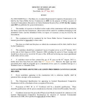 UPSC Notified for CISF Assistant Commandants Limited Departmental Competitive Examination 2013