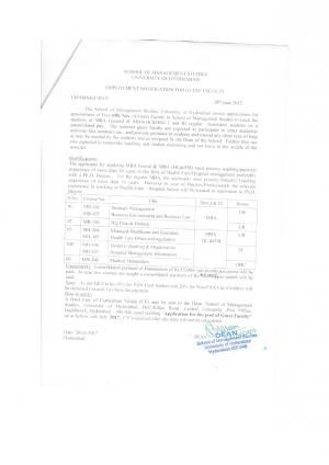 University of Hyderabad Recruitment 2017 for 5 Vacancies for Guest Faculty Post 