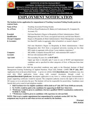 IHM Recruitment 2017 for 05 Teaching Associates/Visiting Faculty Posts