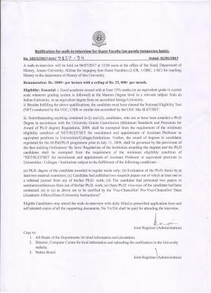 Assam University Recruitment 2017 for 04 Guest Faculty Posts 